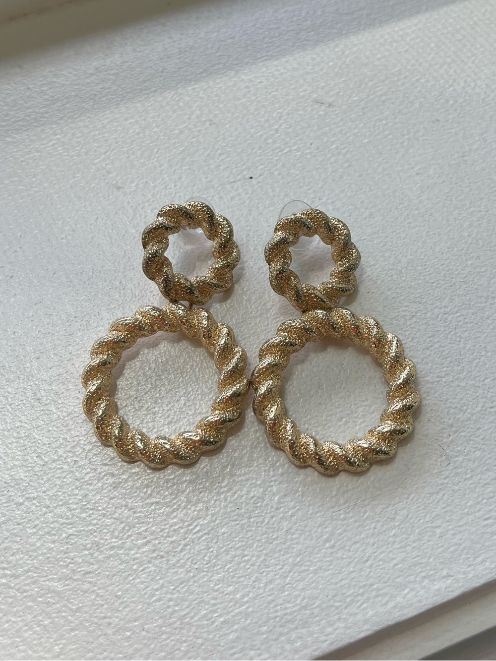 Gold Twisted Rope Double Circle Earrings